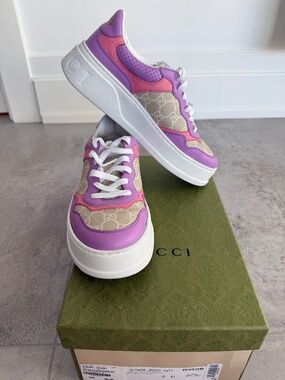 Gucci GG Canvas Platform Sneakers Pink Purple EU 41